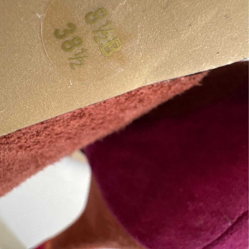 Women’s Suede Peep Toe Heels Size 8.5 M Orange Black Pink Color block Formal - Picture 12 of 14